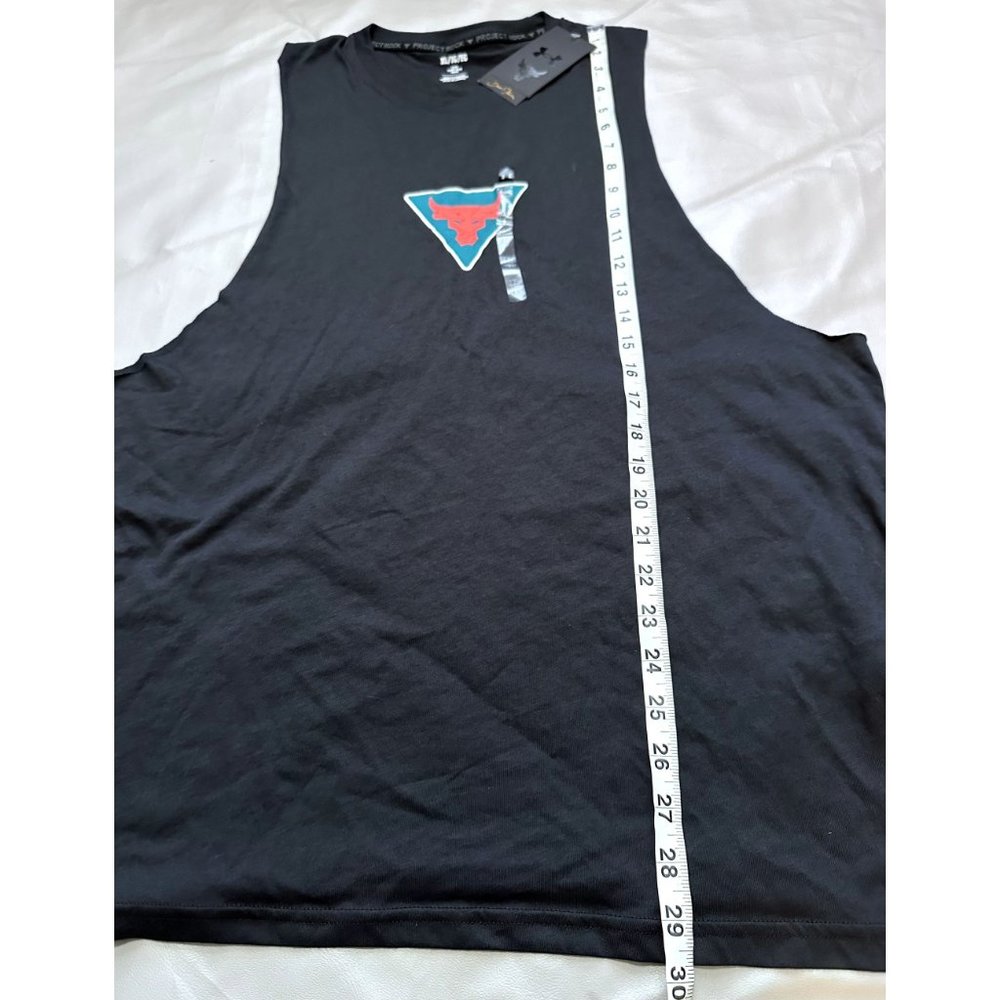 Project Rock Shirt Mens XL Black Under bull Armour Tank Top Sleeveless run gym - Picture 6 of 6